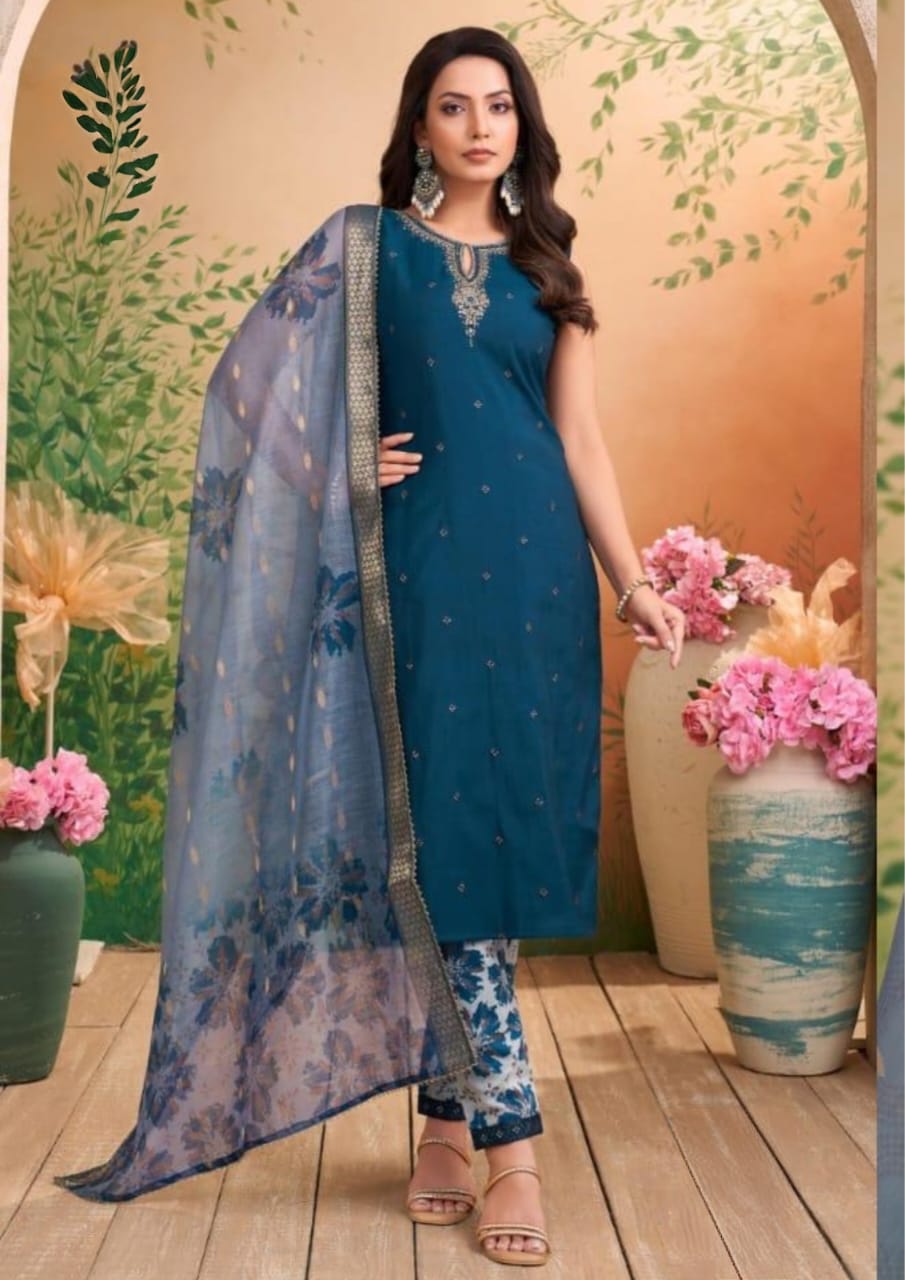 Shree Shanti Selection - Navy Blue Straight Cut Suit Set